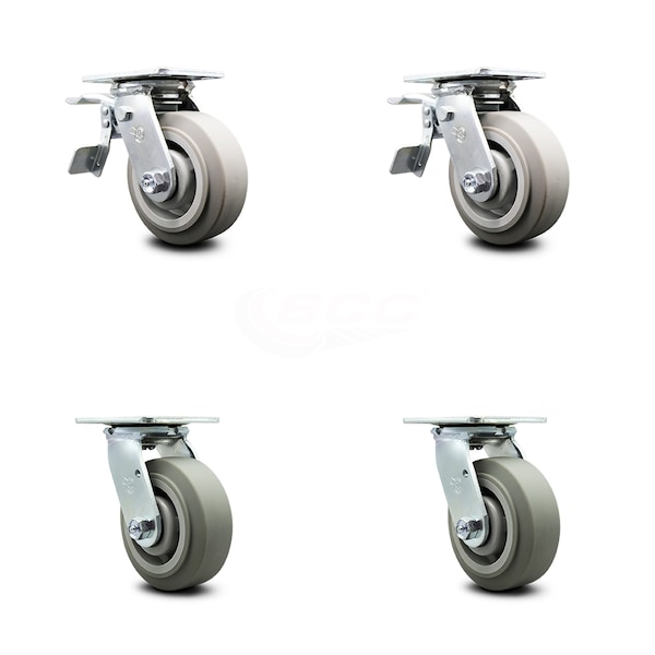 5 Inch Thermoplastic Rubber Caster Set with Roller Bearing 2 Total Lock Brake